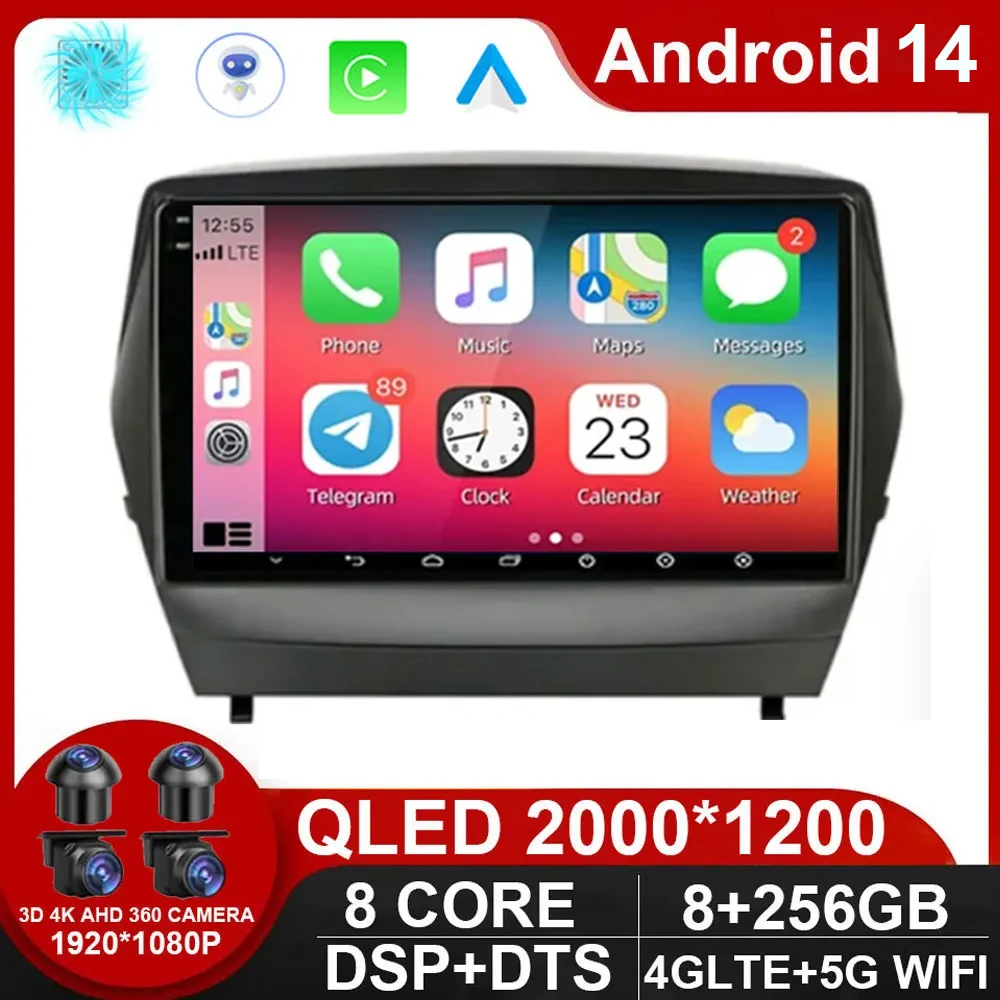 

9" 4G Carplay DSP 2din Android 14 Car Radio Multimedia Video Player Navigation GPS For Hyundai Tucson 2 LM IX35 2009 - 2015 DVD