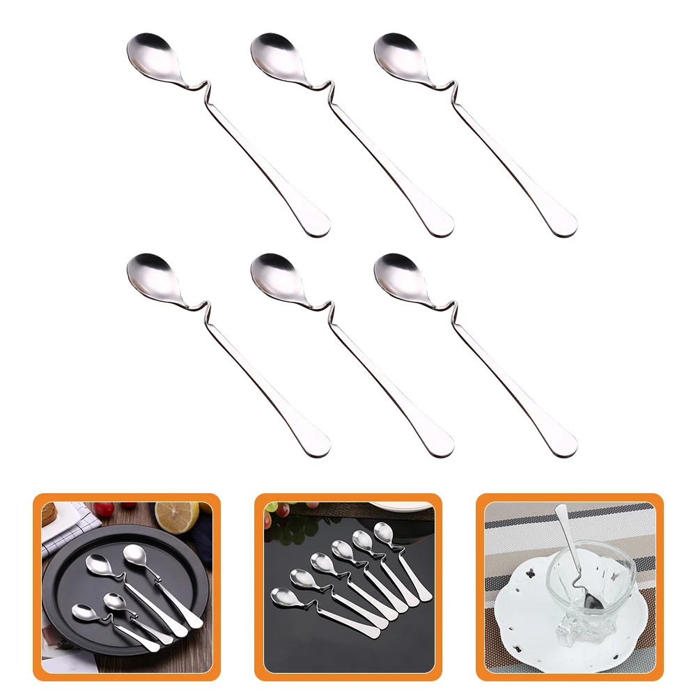 

6 Pcs S-shaped Coffee Spoon Reusable Stirring Round Milk for Stainless Steel Mixing Spoons