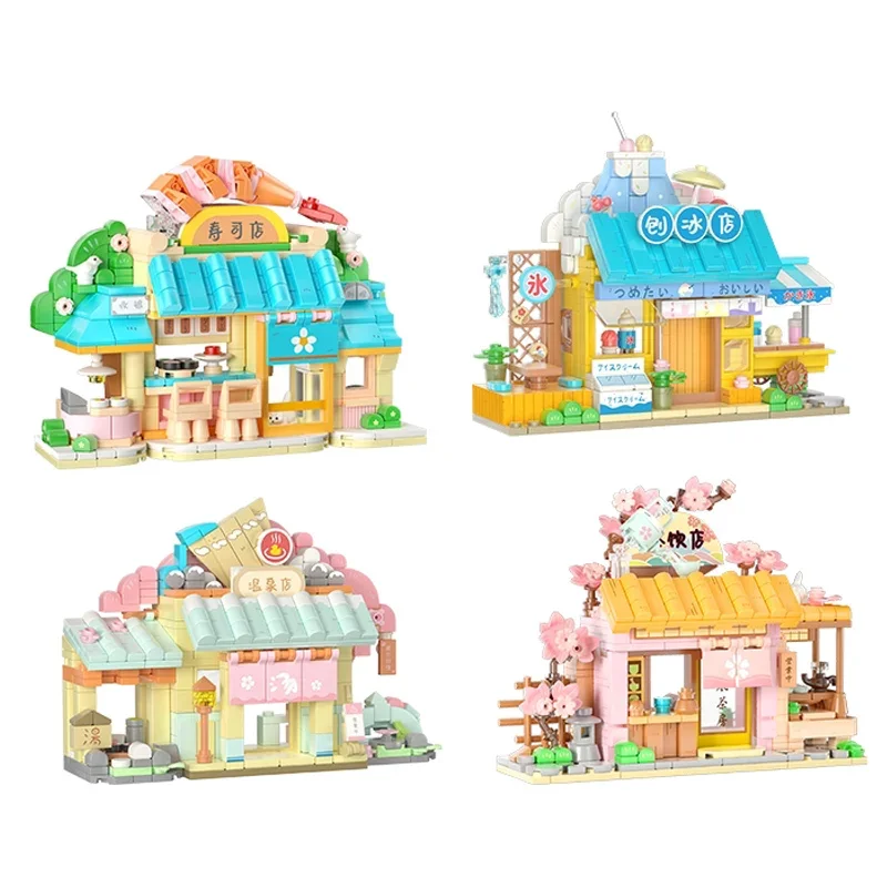 Anime Cartoon Chibi Maruko Chan Japanese Street View Shop Puzzle Building Blocks Toy Ornament Handmade Girl Birthday Gift