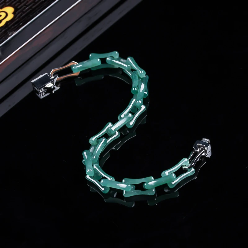 Natural Bamboo Jade Ice Jade Titanium Steel Ring Buckle Bracelet Men Women Couples Simple Personalized Fashion Accessories Gift