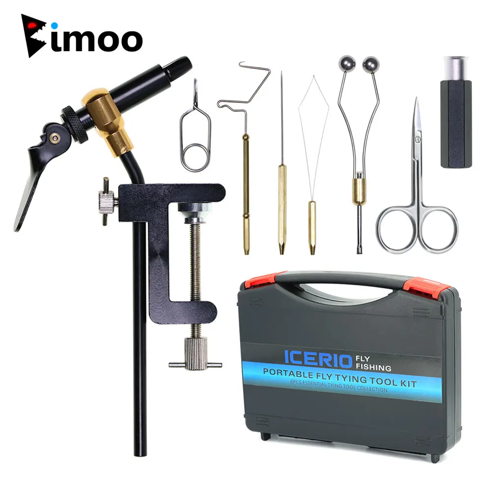 8pc/Set Hardened Steel C-Clamp Vise Fly Tying Tool Kit Bobbin Holder Threader Whip Finisher Dry Wet Nymph Fly Fishing Tool Set