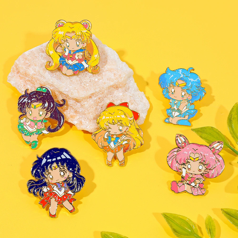 Anime Girl Warrior Cartoon Enamel Badge Rabbit Moon Hare Anime Cute Badge Clothes Collar Needle Backpack Accessories Gift
