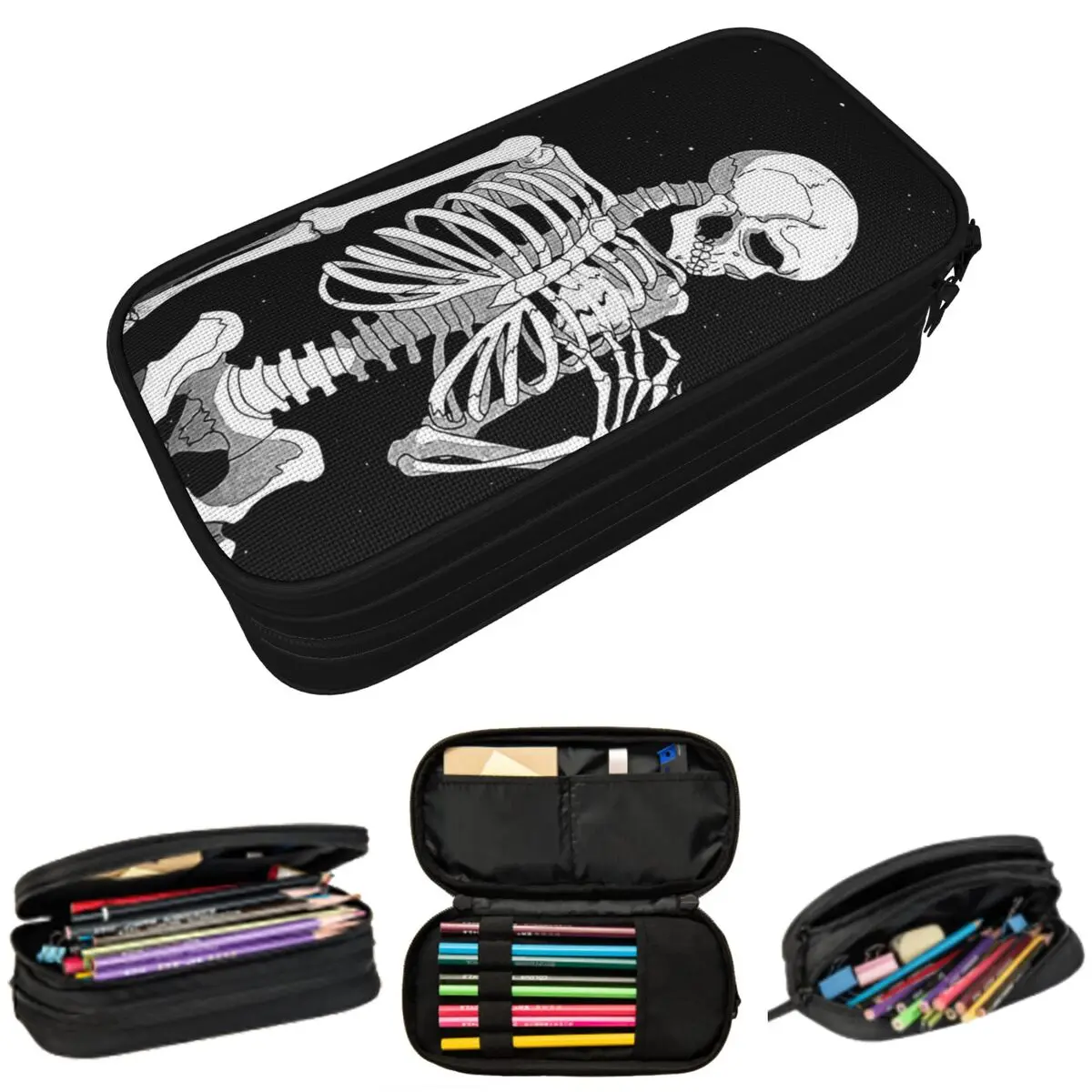 

Пенал с принтом скелета для мальчиков и девочек, школьный пенал-коробка, сумка для канцелярских принадлежностей, держатель для ручек
