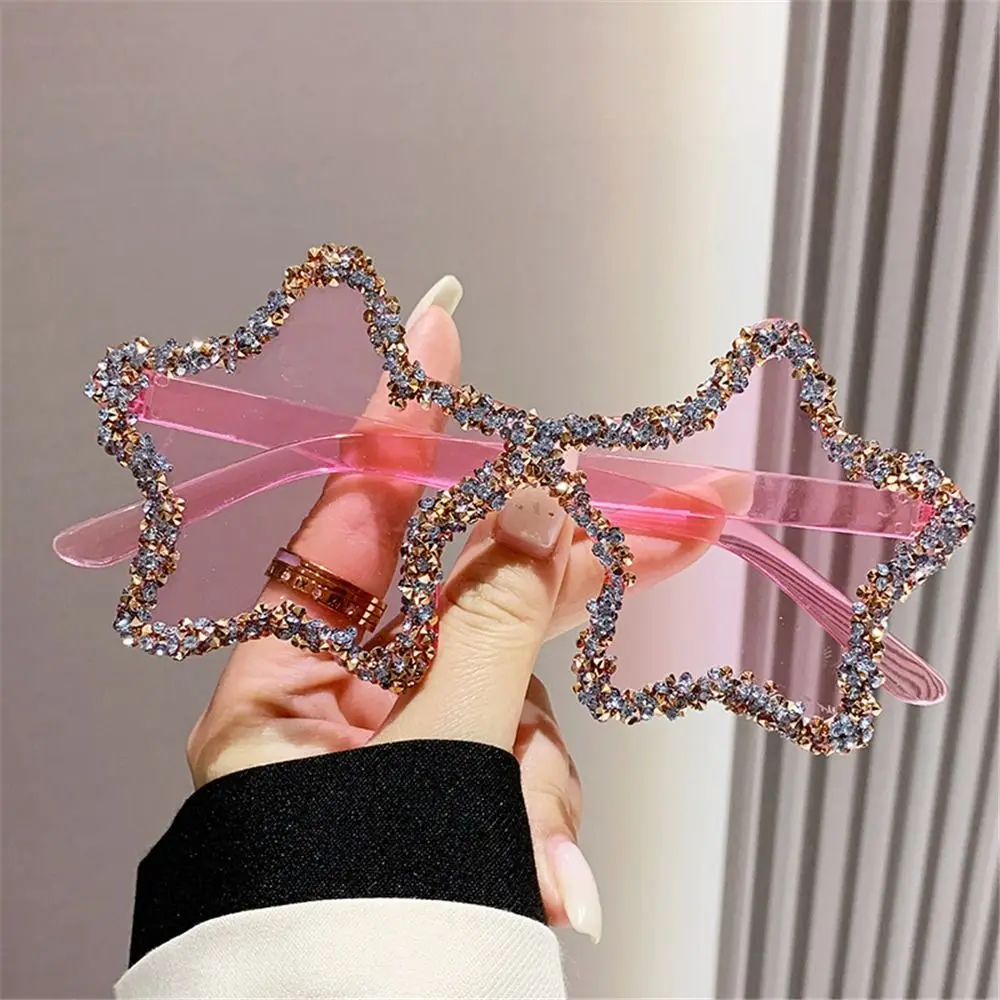 Rhinestone Star Shaped Sunglasses Women Vintage Bling Pentagon Star Sun Glasses Retro Shades Glasses for Dance/Party/Halloween