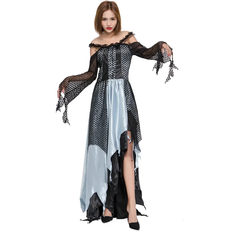 

Halloween Wicked Evil Witch Costume Irregular Long Dresses Gohtic Ladies Ghost Fancy Dress