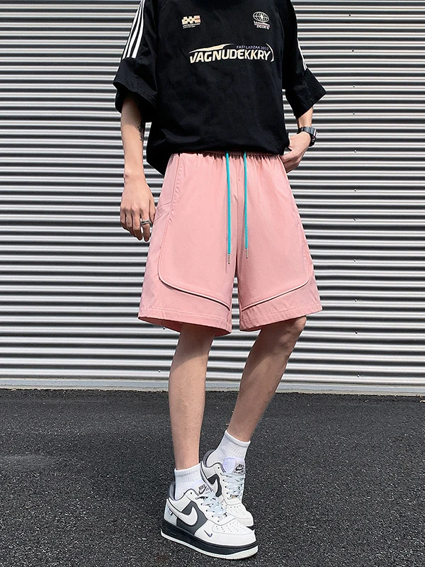 

American Design Casual Loose Men's Shorts Summer 2025 New Style Five-Point Pants Straight Leg Elastic Waistband Nylon Fabric