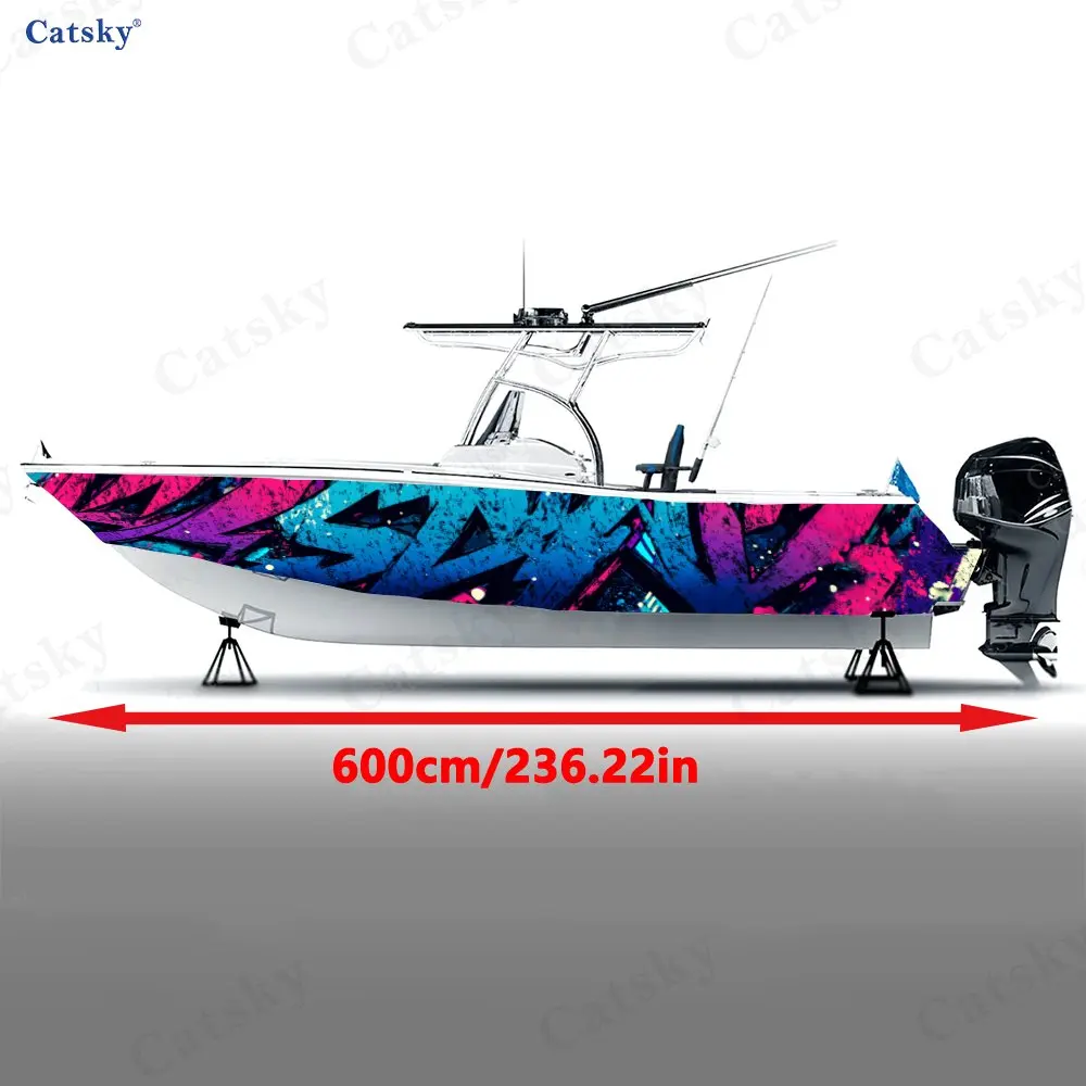 2Pcs Pink & Blue Tribal Boat Stickers, PVC Waterproof Durable Vinyl Wrap Decals for Fishing Boats, Durable and Stylish Design