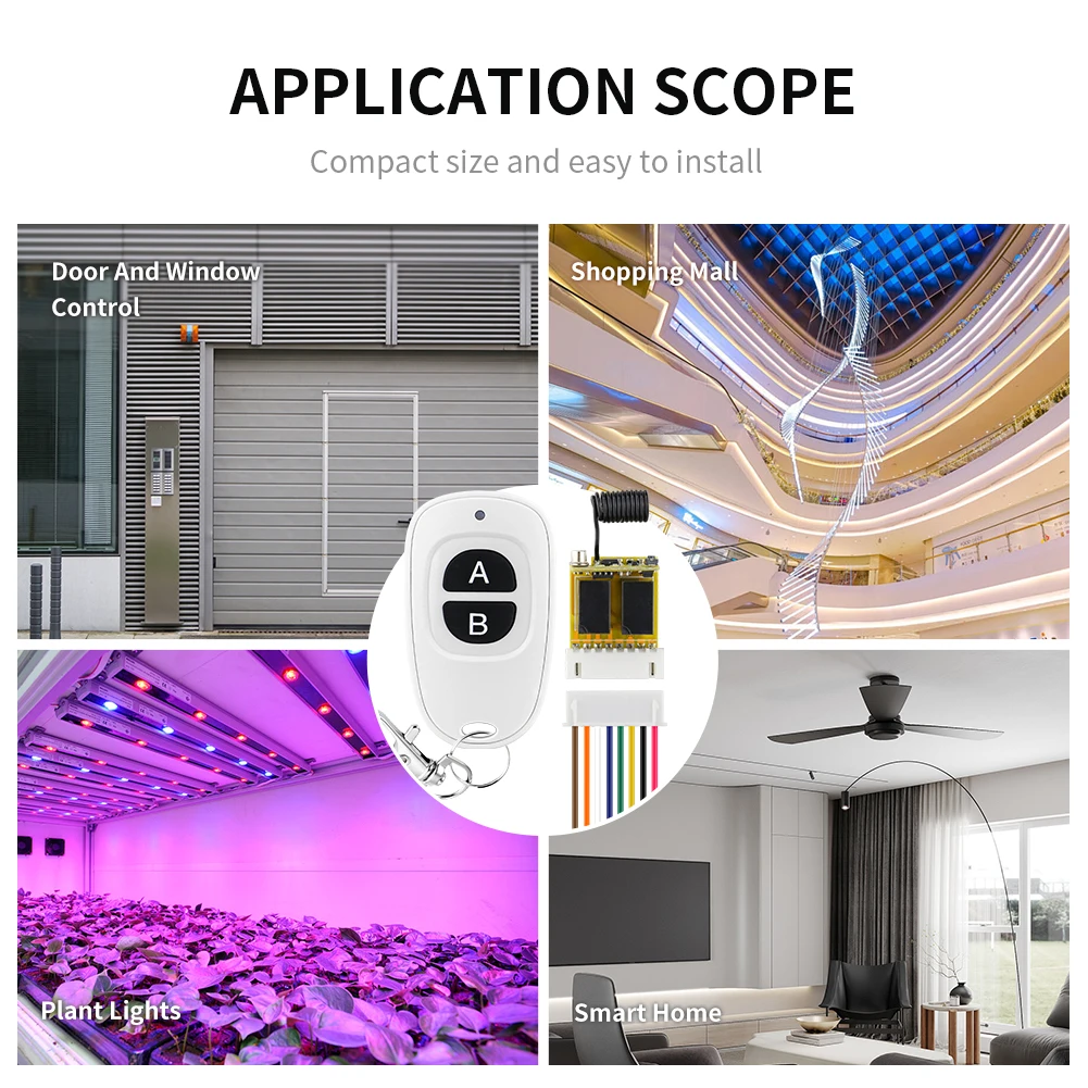 433MHz Wide Voltage Mini 2CH Wireless RF Remote Controller With Cable Wire Harness DC3.7-12V EV1527 Remote Control For LED Light