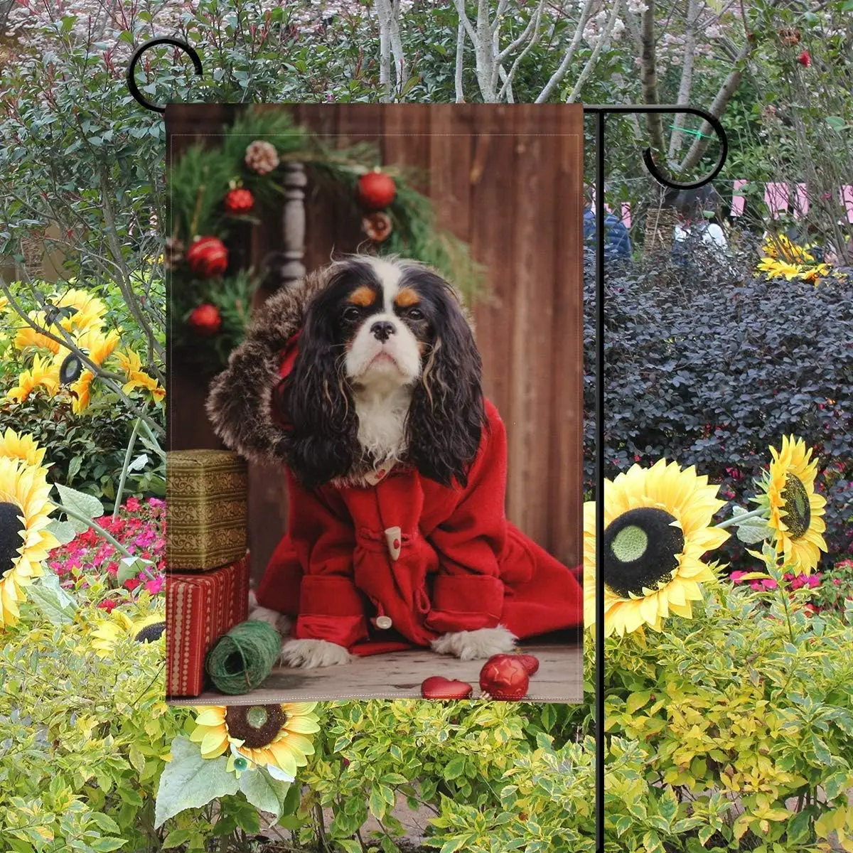 ALAZA Christmas Cavalier King Charles Spaniel Dog Decorative Double Sided Garden Flag 12 x 18 inch