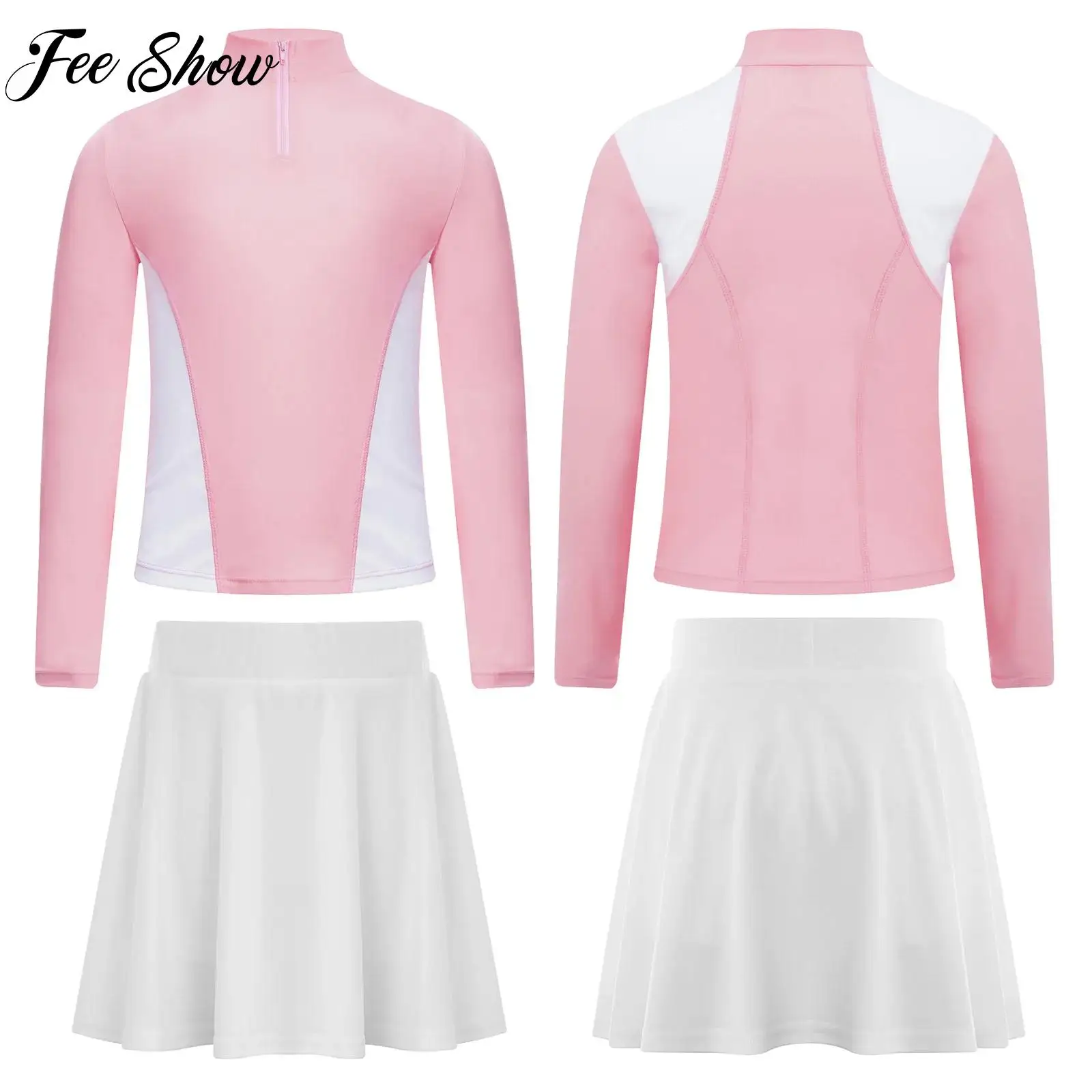 

Children's Sports Golf Fashion Outfits Long Sleeves T-shirt+Skirt 2 Pcs Sportswear Yoga Tennis Badminton Training Clothes Suit
