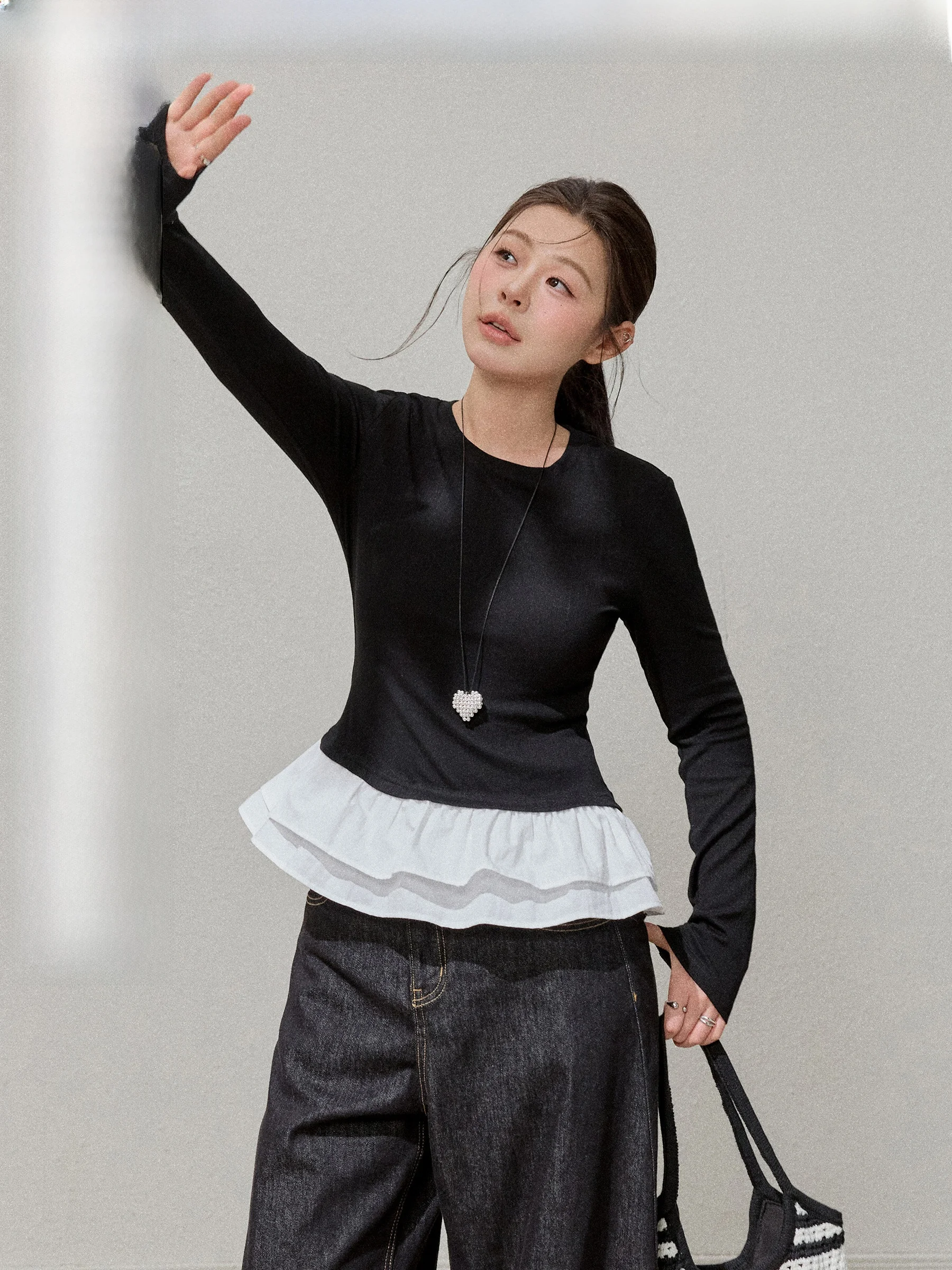 

Топ большого размера Angel's Kiss, балетная футболка Long Sve, искусственный дизайн из двух частей, удобная смесь хлопка и полиэстера