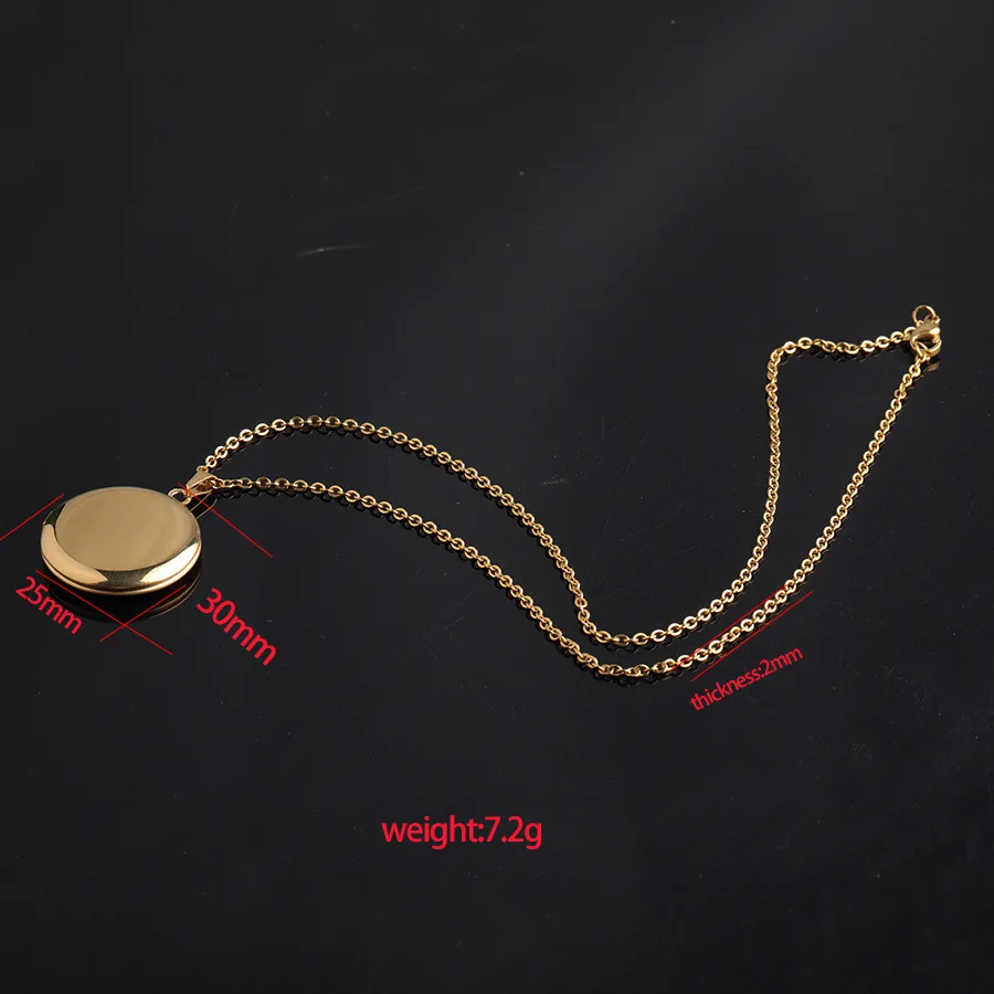 316L Stainless Steel 18K Round Shape 25x30mm Openable Locket Necklace Not Fade Gold Color Women Jewelry