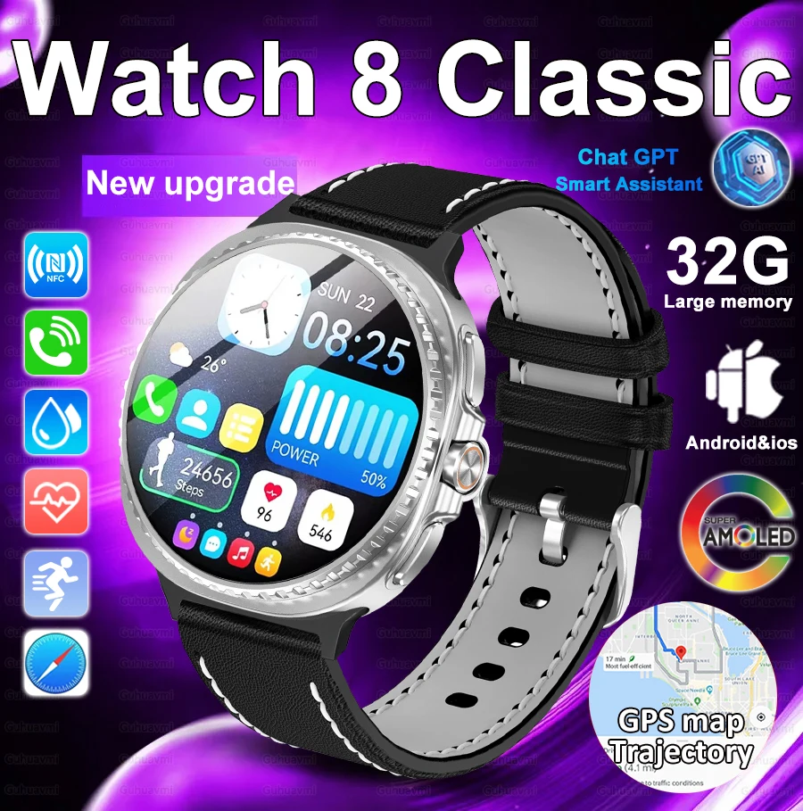 

Смарт-часы 8 Classic GPS Track NFC Смарт-часы для мужчин и женщин 1,43 ДЮЙМА AMOLEL BT Call 3ATM Часы для мониторинга кислорода в крови 8 Ultra