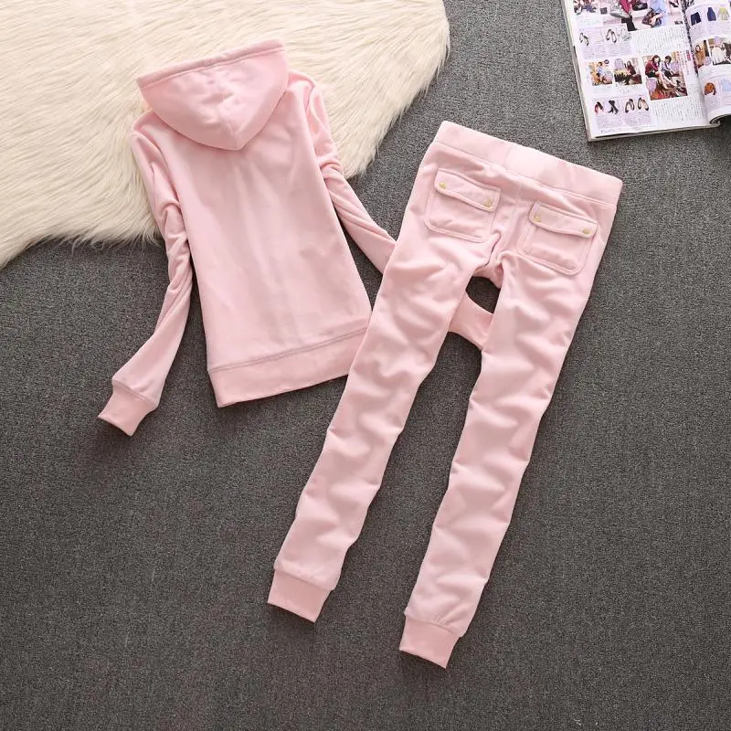 2024 New Winter Women's Velvet Warm Tracksuit Women's Casual Hooded Jacket and Pencil Pants Two Pieces Set