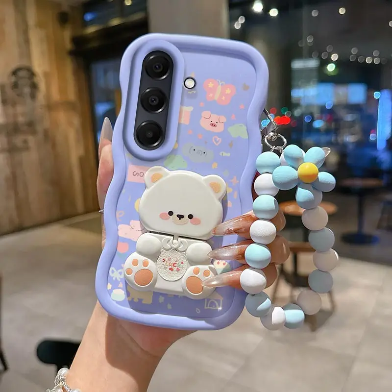 S24 FE Cartoon Animals Silicone Bracket Lanyard Phone Case For Samsung S25Plus S25Ultra S23FE S24Ultra S22 S25 S21FE Cover