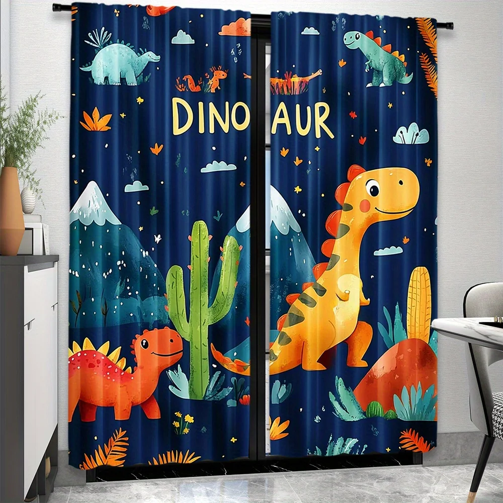 Cute Dinosaur Curtains for Kids Bedroom Nursery Jungle Decor Waterproof Cartoon Dino Jurassic Theme Window Drapes for Children's