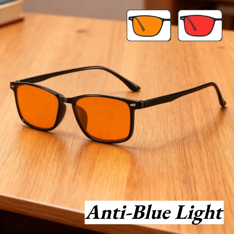 

Stylish Minimalist Square-Frame Glasses Unisex Ultra-Lightweight Eye Protection with Anti-Blue Light Eyewear Orange-Red Lenses
