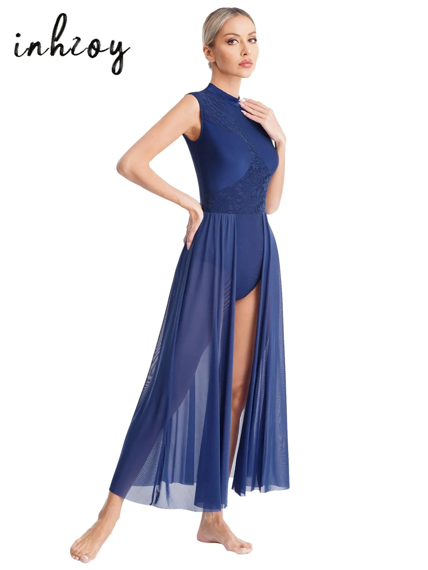 

Women Girls Floral Lace Patchwork Lyrical Contemporary Ballroom Dance Dress Open Back Dancing Leotard Dresses Ballerina Costume