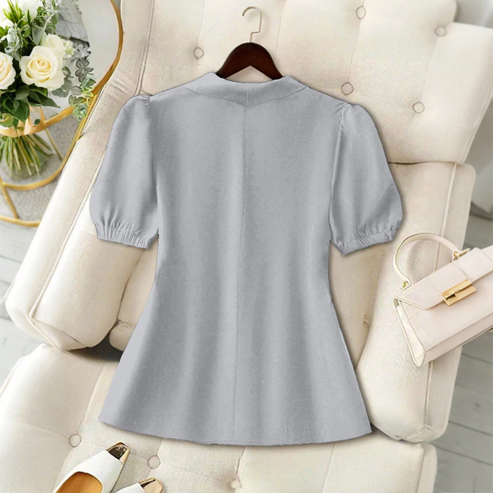 Plus Size Women's Elegant Solid Lantern Sleeve Turn Down Collar Shirts Blouse Ladies Casual Slim Fit Buttons Tops Size 1XL-5XL
