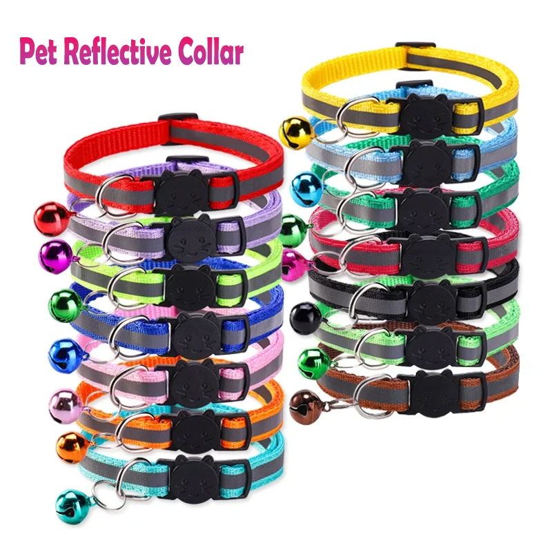 Reflective Cats Small Dogs Collars With Bells Multi Colors Adjustable Breakaway Buckle Pet Supplies Kitten Puppy Neck Collar