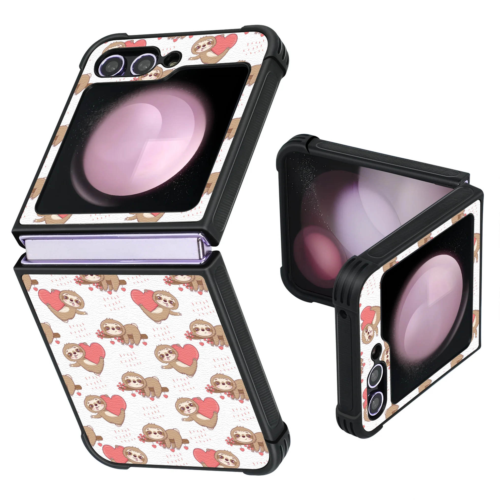 Patterned PU Leather + Soft TPU Bumper Shockproof Protective Case Cover Compatible With Galaxy Z Flip5 5G ,Sloth