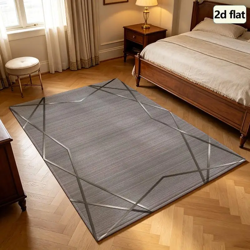 1 Piece Of Modern Geometric Metallic Line Patterned Gray Textured Carpet, Soft And Comfortable, Suitable For All Seasons, Easy To Maintain, Ideal For Living Room, Bedroom, Entryway Home Decor, Autumn And Winter Room Decor