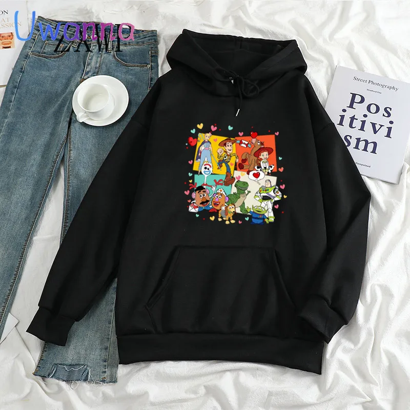 Cute Love Heart Women's Hoodie Toy Story Hoodies Print Winter Unisex Loose Cartoon Sweatshirt Women Clothes 90s Streetwear Tops