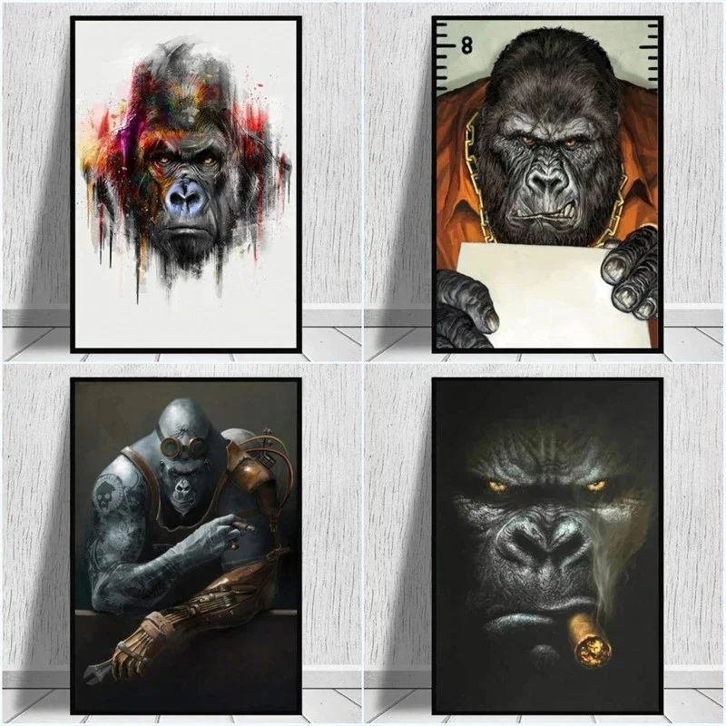 1pc frameless Canvas Painting Watercolour Tattoo Gorilla Monkey Poster Print HD Pictures Printed on Canvas Used for Boy Room Hom