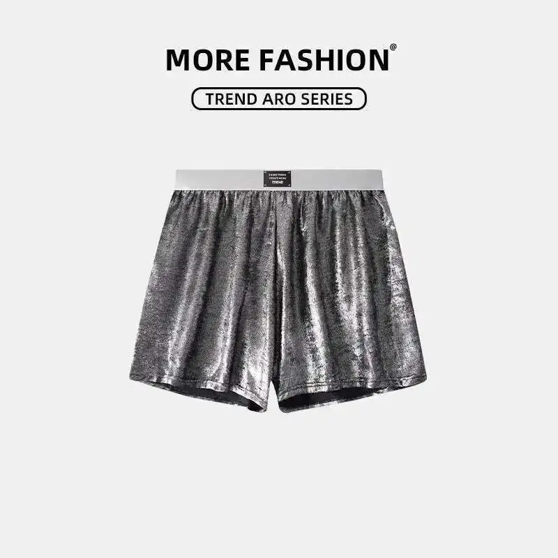 Glossy Shiny Men Loose Lingeries Plus Size Satin Underwears Sexy High Waist Shorts Bottoms
