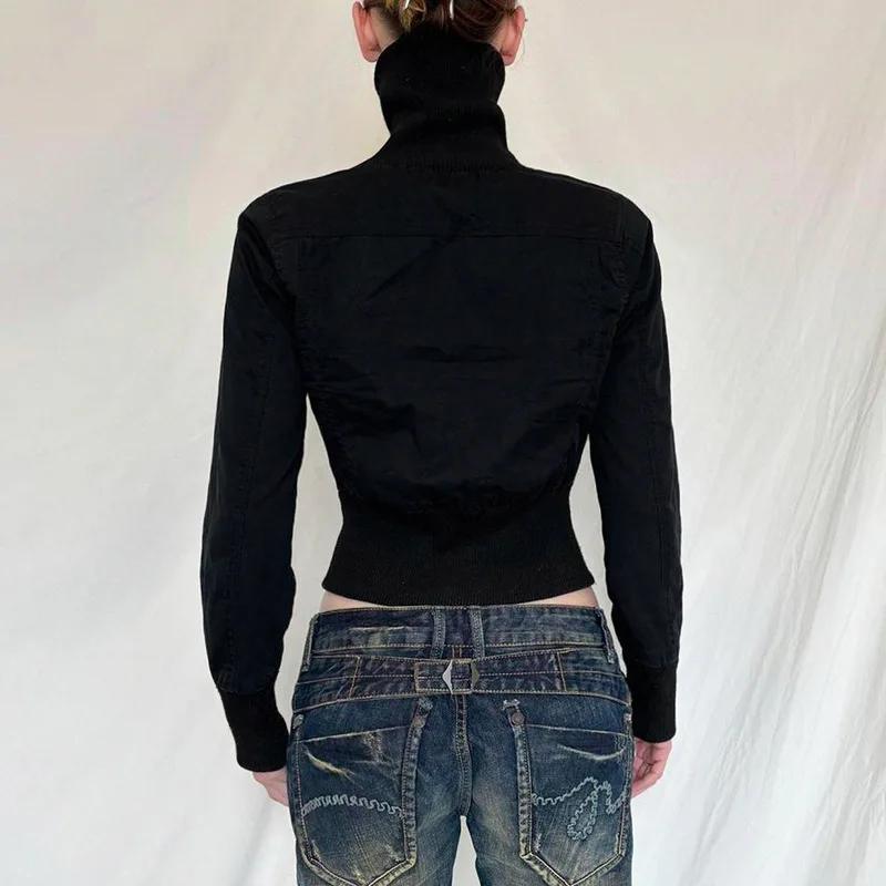 2024 Inizio autunno Street Trendsetters Cool Workwear Style Slim Fit Stand Up Colletto Cerniera Tinta unita Giacca corta a maniche lunghe