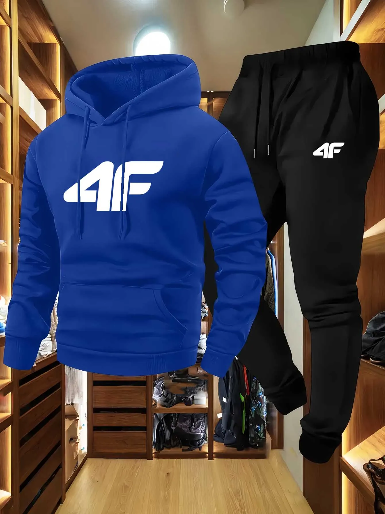 Masculino casual esportes manga raglan moletom com capuz conjunto de duas peças 4f impressão moletom casual versátil na moda conjunto com capuz