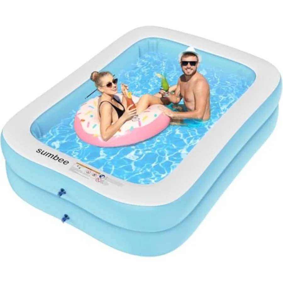 

Inflatable Swimming Pool for Ages 4-8-12 and Adults, 79" x 59" x 20" with Thick PVC, Blow Up Large Rectangular Family Pool for