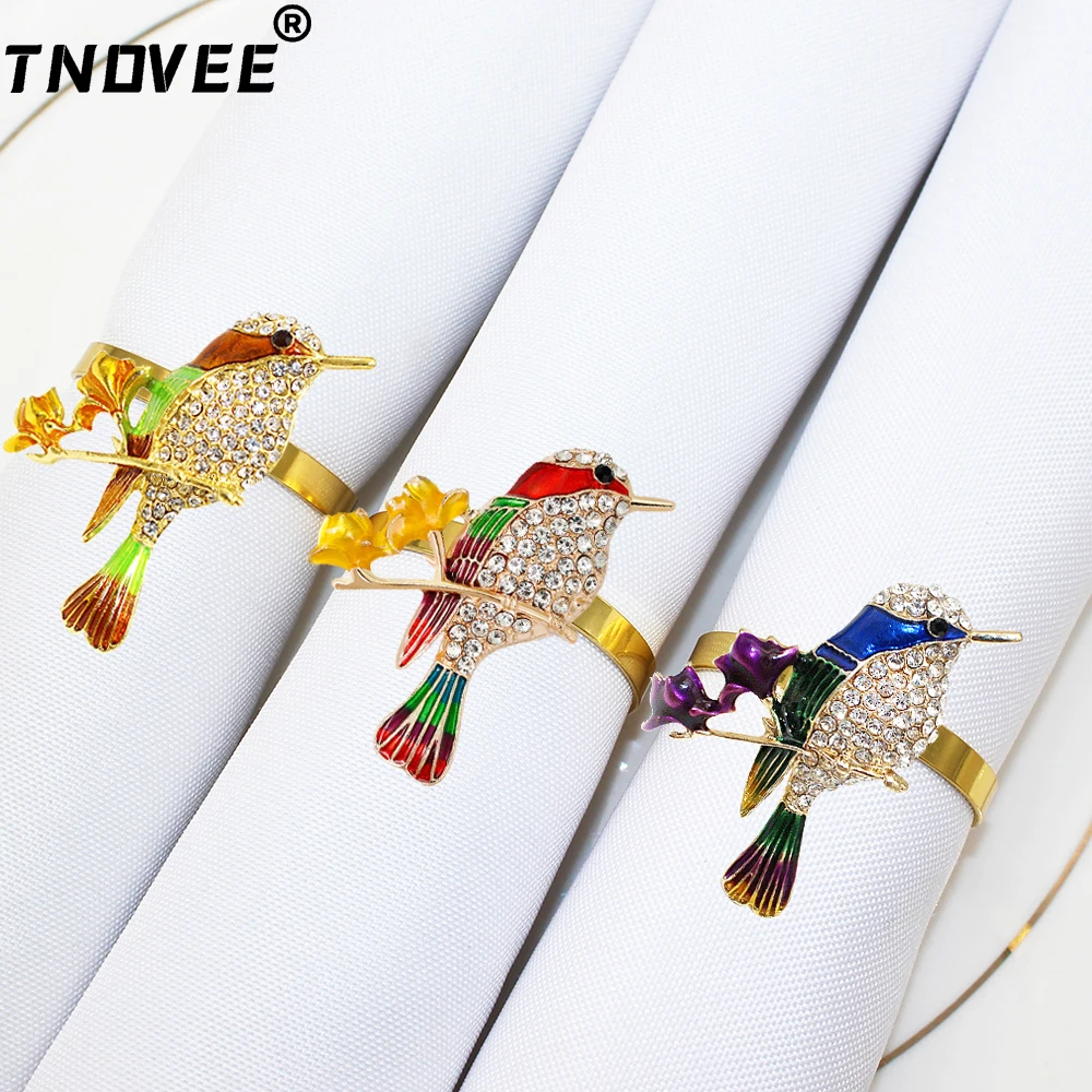 Rhinestone Bird Tree Branch Anéis de guardanapo Beija-flor Animal, Hoder para o Natal, casamento, Dinner Party Decor, 20pcs