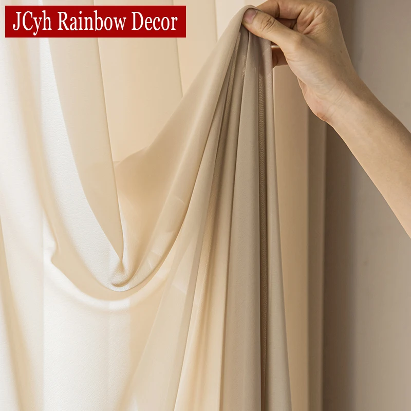 Solid Tulle Curtains for Living Room Bedroom Thick Brown Sheer Curtains for Window Blind Voilage Rideaux Ready-made Yarn Shading