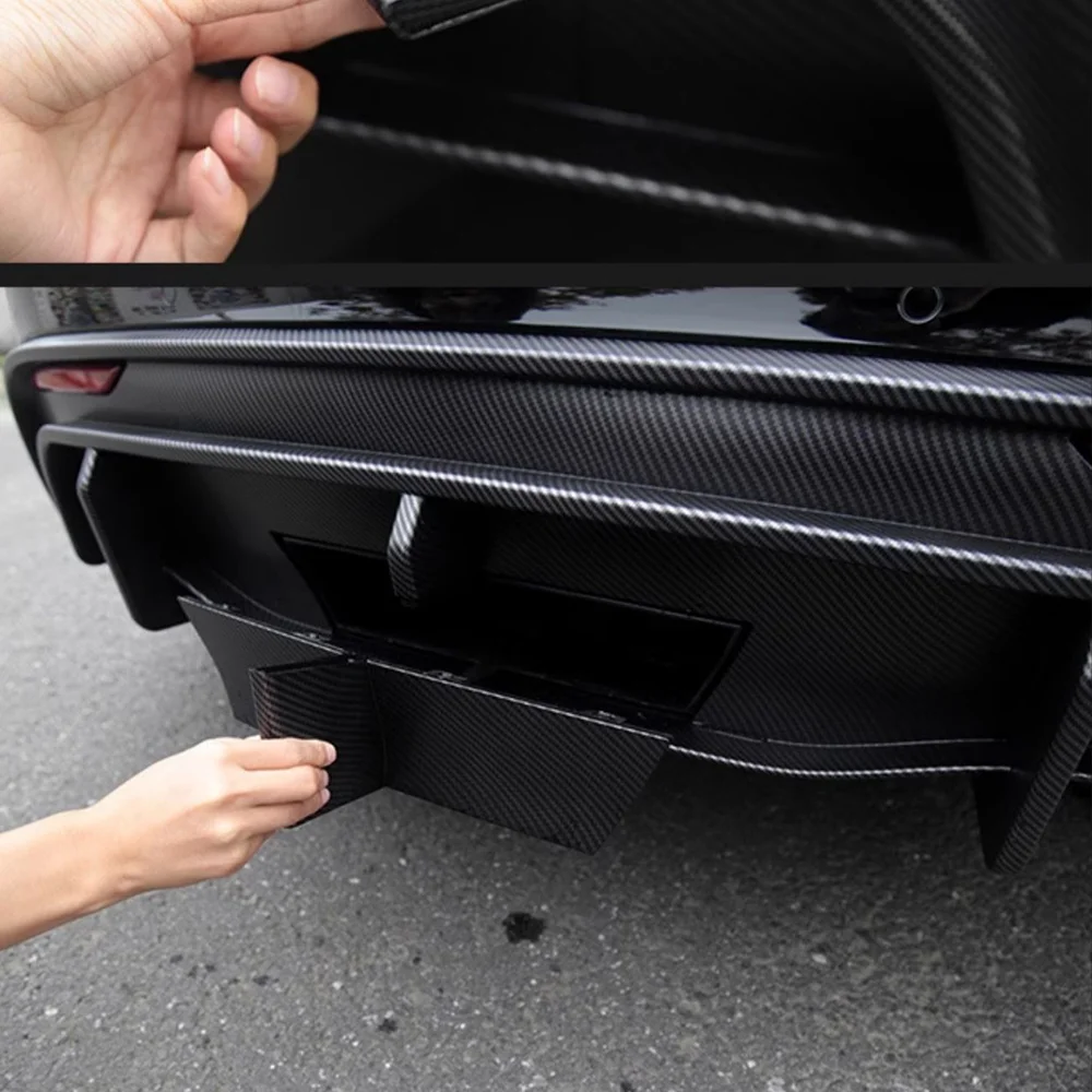 For Tesla Model Y 2021- 2023 Rear Bumper Diffuser Lip Chin Spoiler Body Kit Black Carbon Look Tow Hitch Support Tuning Parts