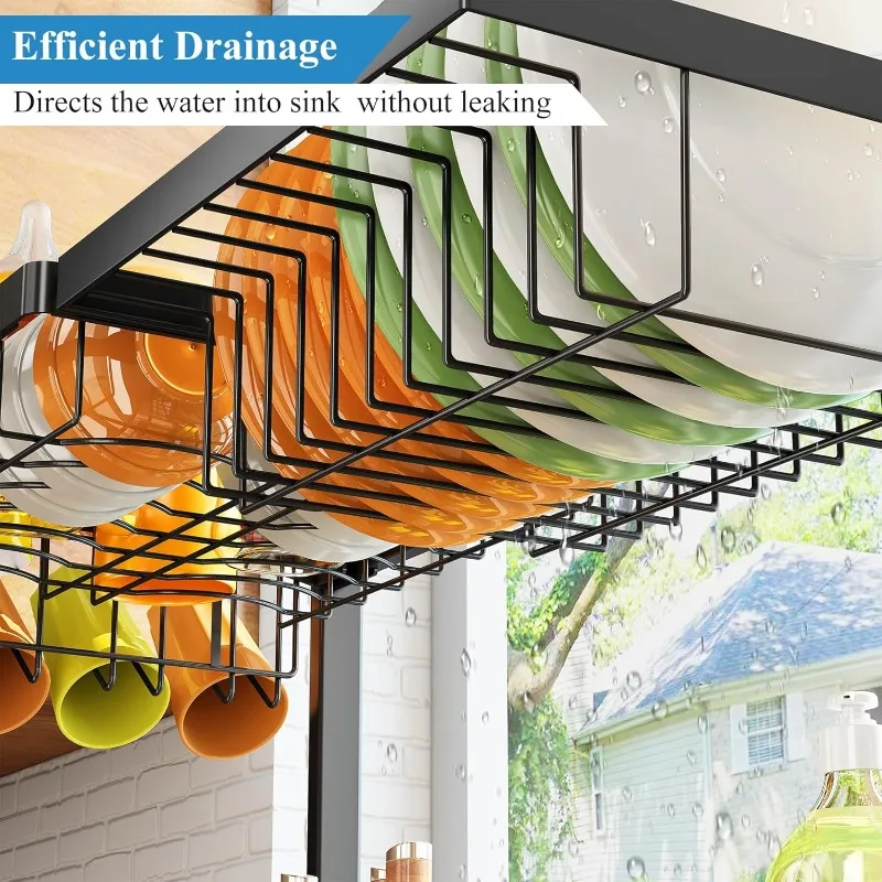 Over The Sink Dish Drainer Drying Rack - Expandable (26.8" to 34.6" W) Large Metal Dish Rack for Kitchen Counter, Kitchen