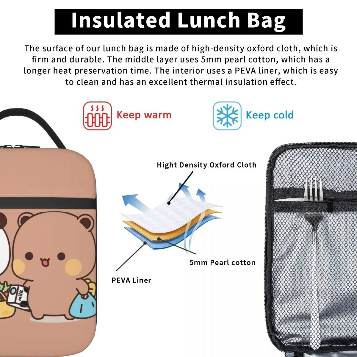 Cute Bubu And Dudu Insulated Lunch Bag Go To Grocery Together Food Bag Portable Cooler Thermal Lunch Boxes For Picnic