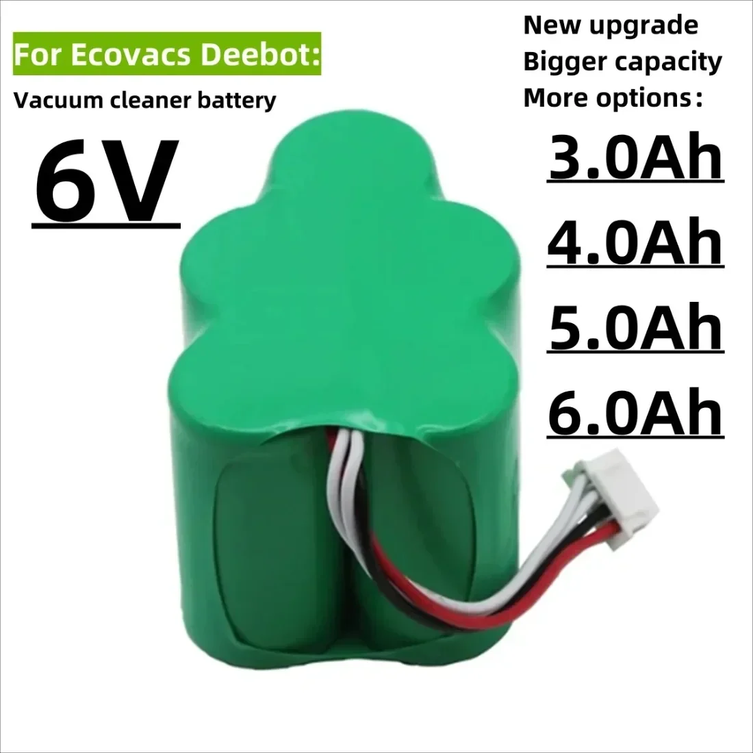 NI-MH Replacement Battery for Ecovacs Deebot, 6V, 6000mAh, D73, D76, D62, D63, D63S, D65, D66, D68, D77, D79, 730, 760, TBD71