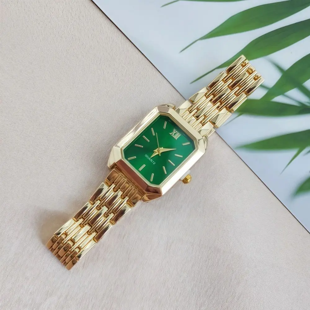 Slim Strap Rhinestone Quartz Watch Square Dial Small Dial Women Quartz Watch Leaf Design Pull Adjustable Rhinestone Watch