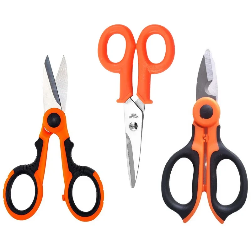 New High Carbon Steel Scissors Household Shears Tools Electrician Scissors Stripping Wire Cut Tools for Fabrics, Paper and Cable