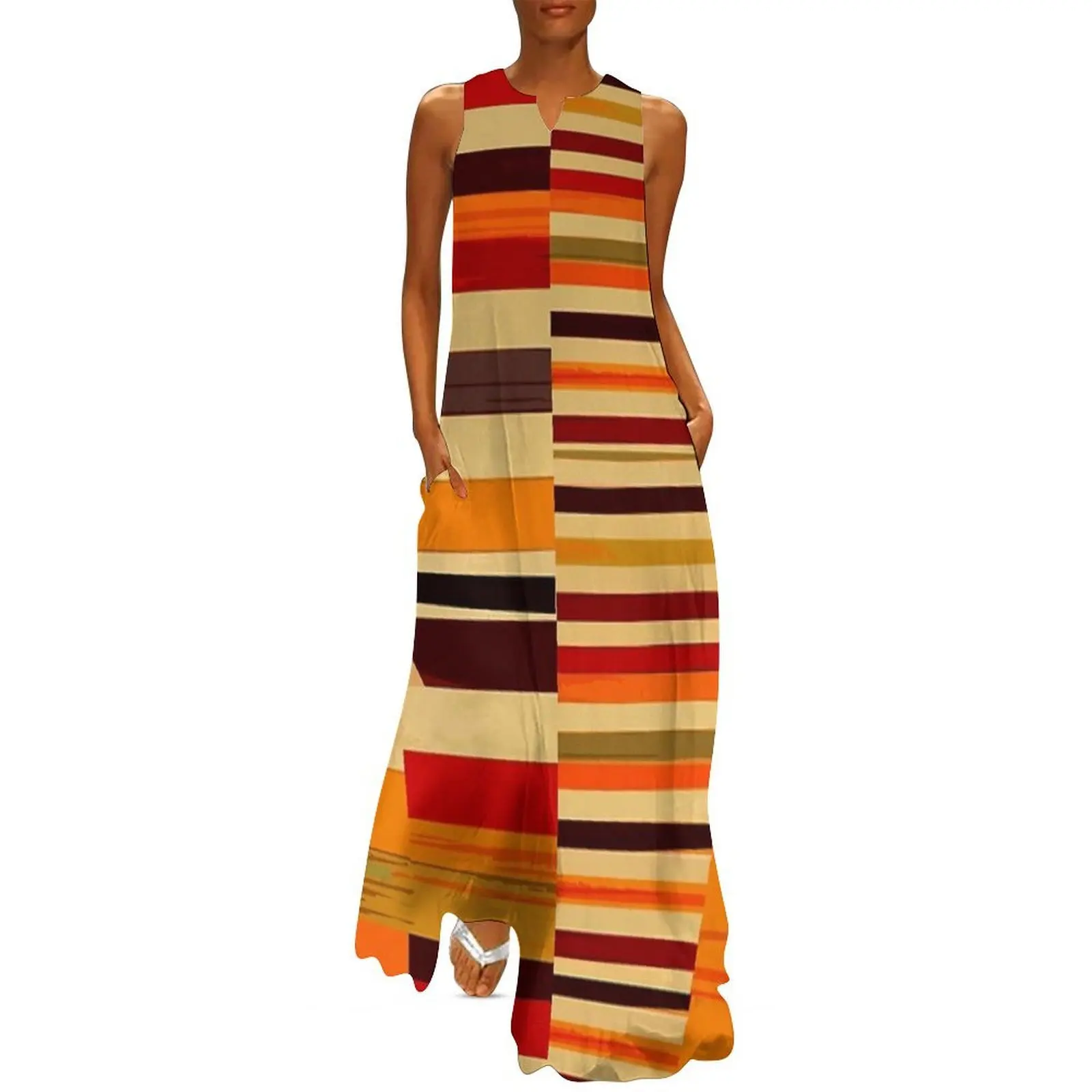 

Etchnic Scandinavian Pattern - Horizontal Stripes Long Dress sexy dress for women dresses korean style