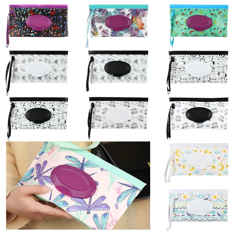 

Useful Cute Flip Cover Portable Carrying Case Snap-Strap Cosmetic Pouch Tissue Box Stroller Accessories Wet Wipes Bag