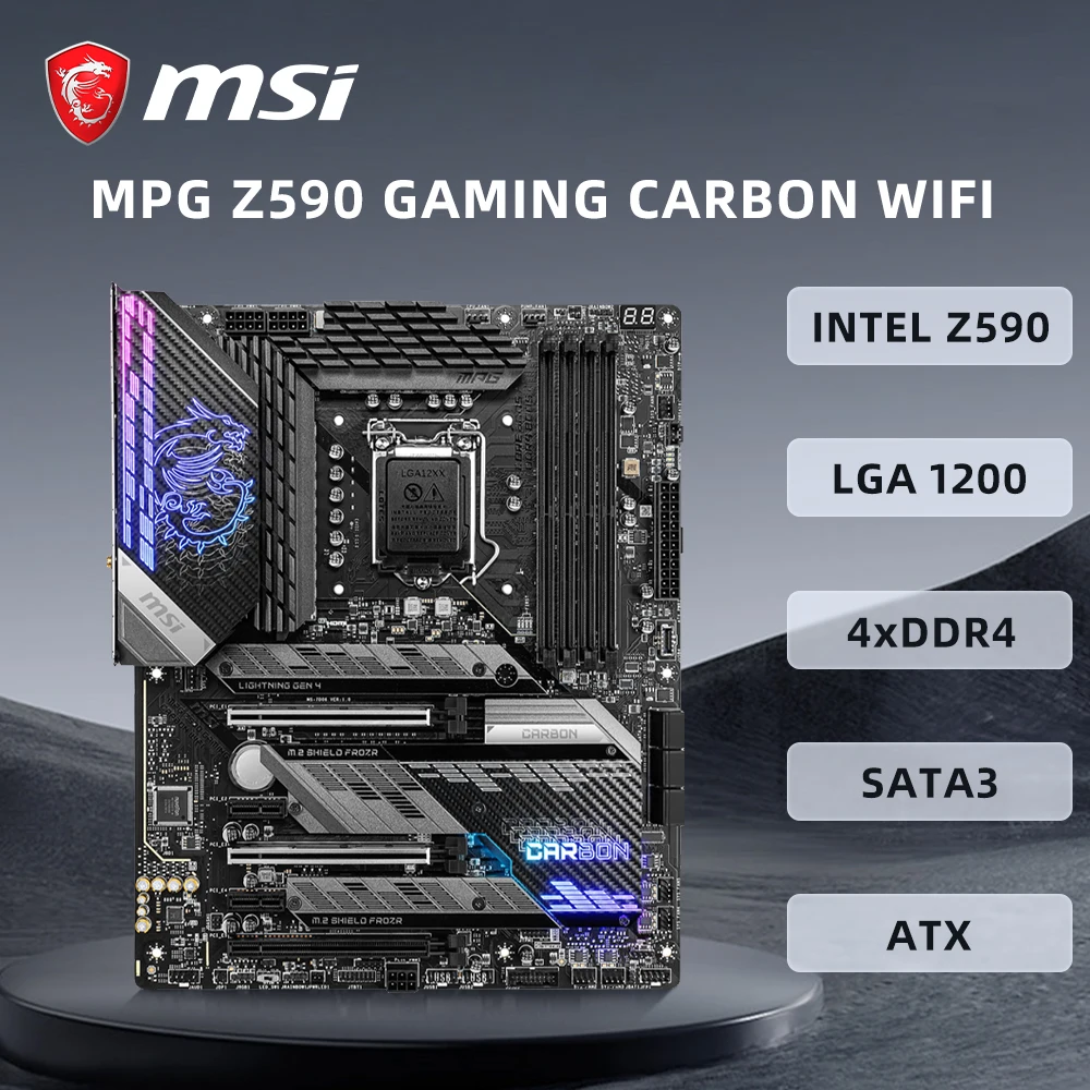 MSI MPG Z590 GAMING CARBON WIFI Motherboard LGA1200 Supports i9-11900KF i7-10700K i5-10400F i5-11600K CPU 4xDDR4 M.2 NVME ATX