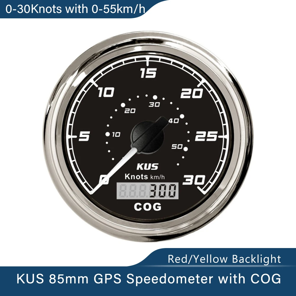 

KUS Marine Boat Vessels Universal 85mm 3 3/8" Waterproof 0-30knots 0-60Knots GPS Speedometer with Red Yellow Backlight