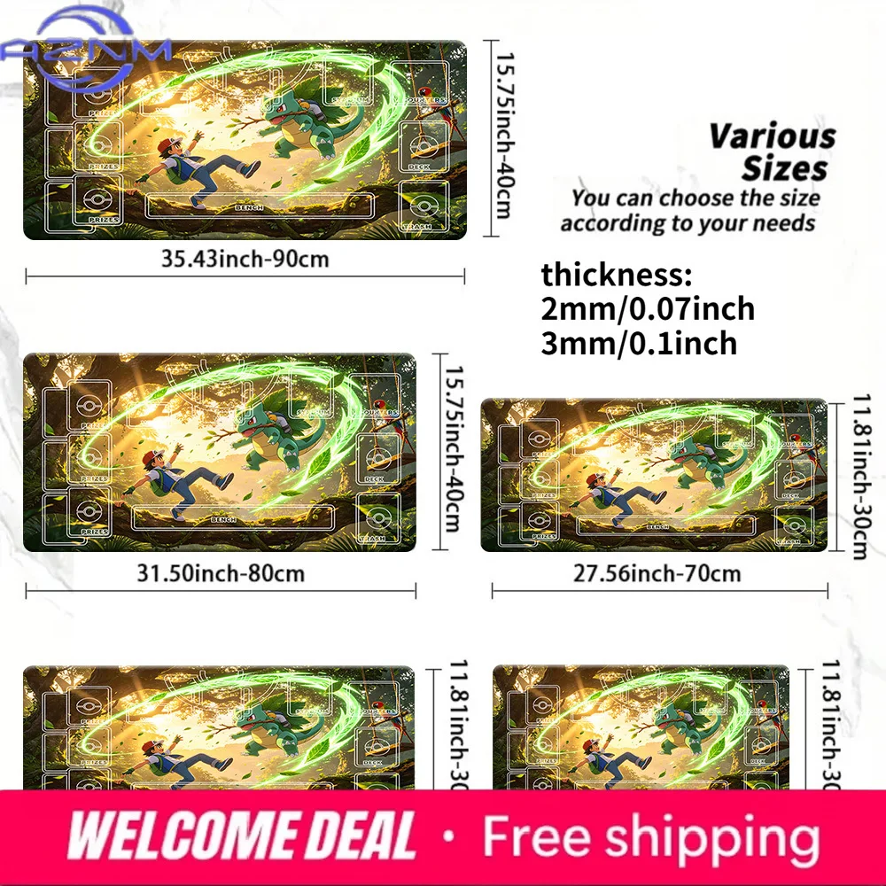 Ash & Bulbasaur Forest Adventure TCG Playmat Card Game Mat Desk Pad Large Mouse Pad Multiple Sizes Non-slip