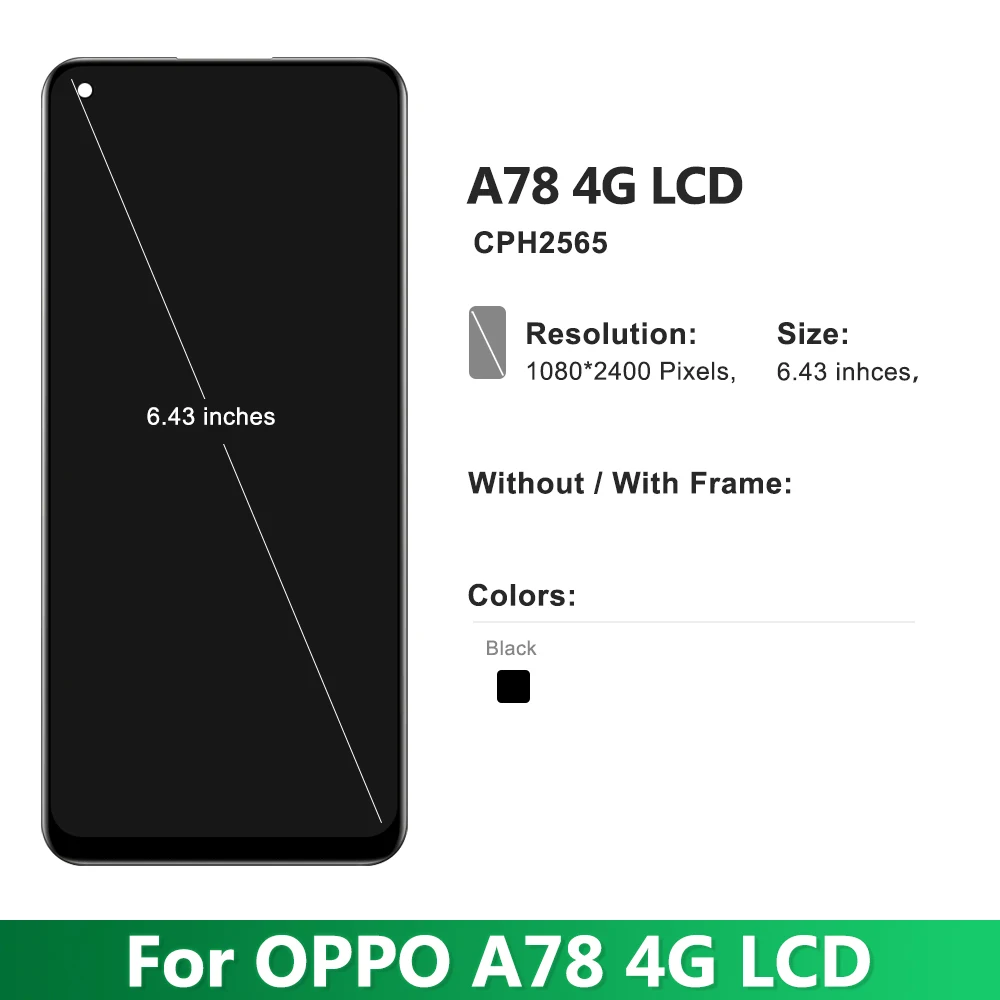 6.43''AMOLED For Oppo A78 4G LCD A78 CPH2565 Display Screen+Touch Panel Digitizer For Oppo A78 4G CPH2565 LCD