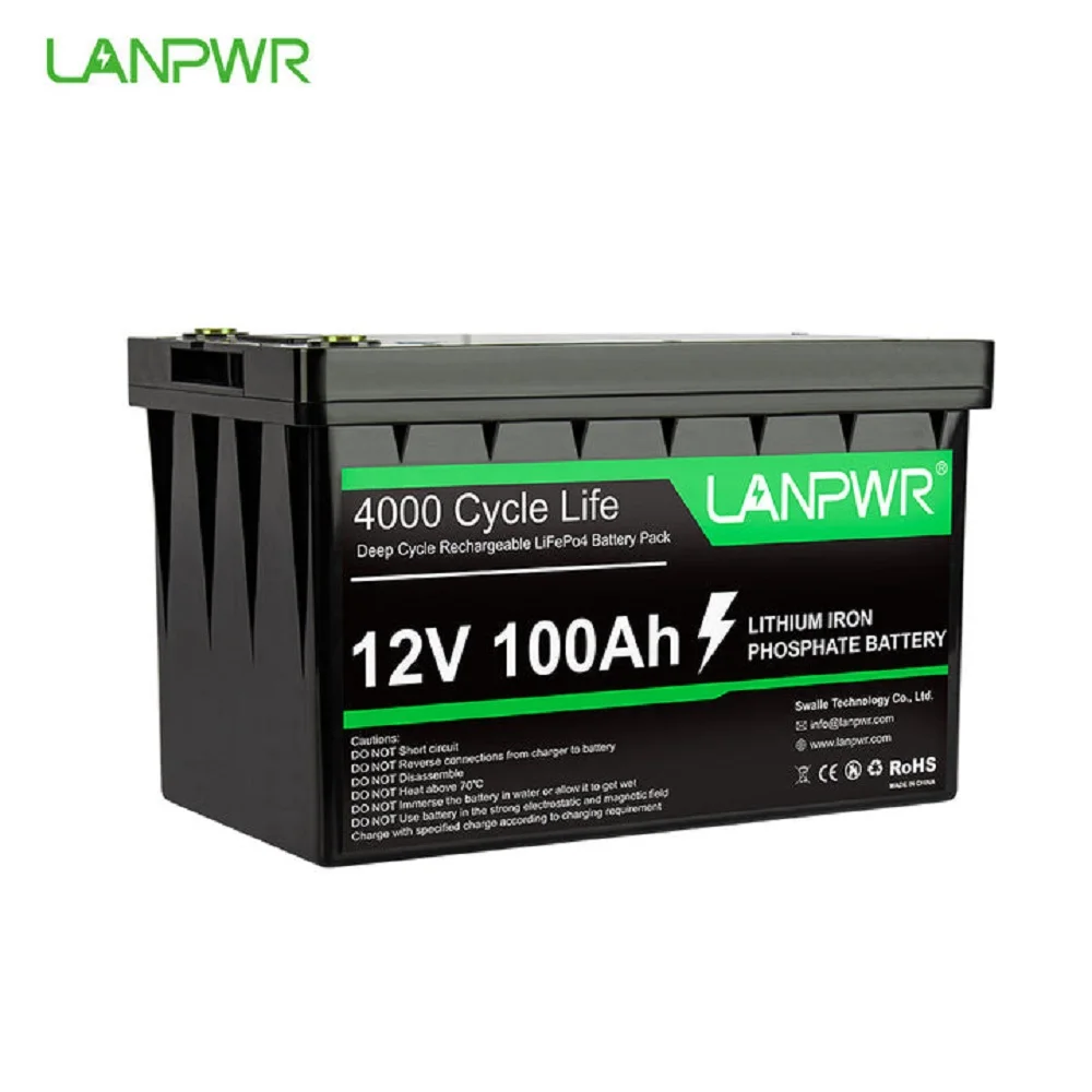 LANPWR 12V 100Ah LiFePO4 Battery 1280Wh Max.1280W Load Power Lifetime 4000+ Cycles RV Camping Trolling Motor Power Solar Power