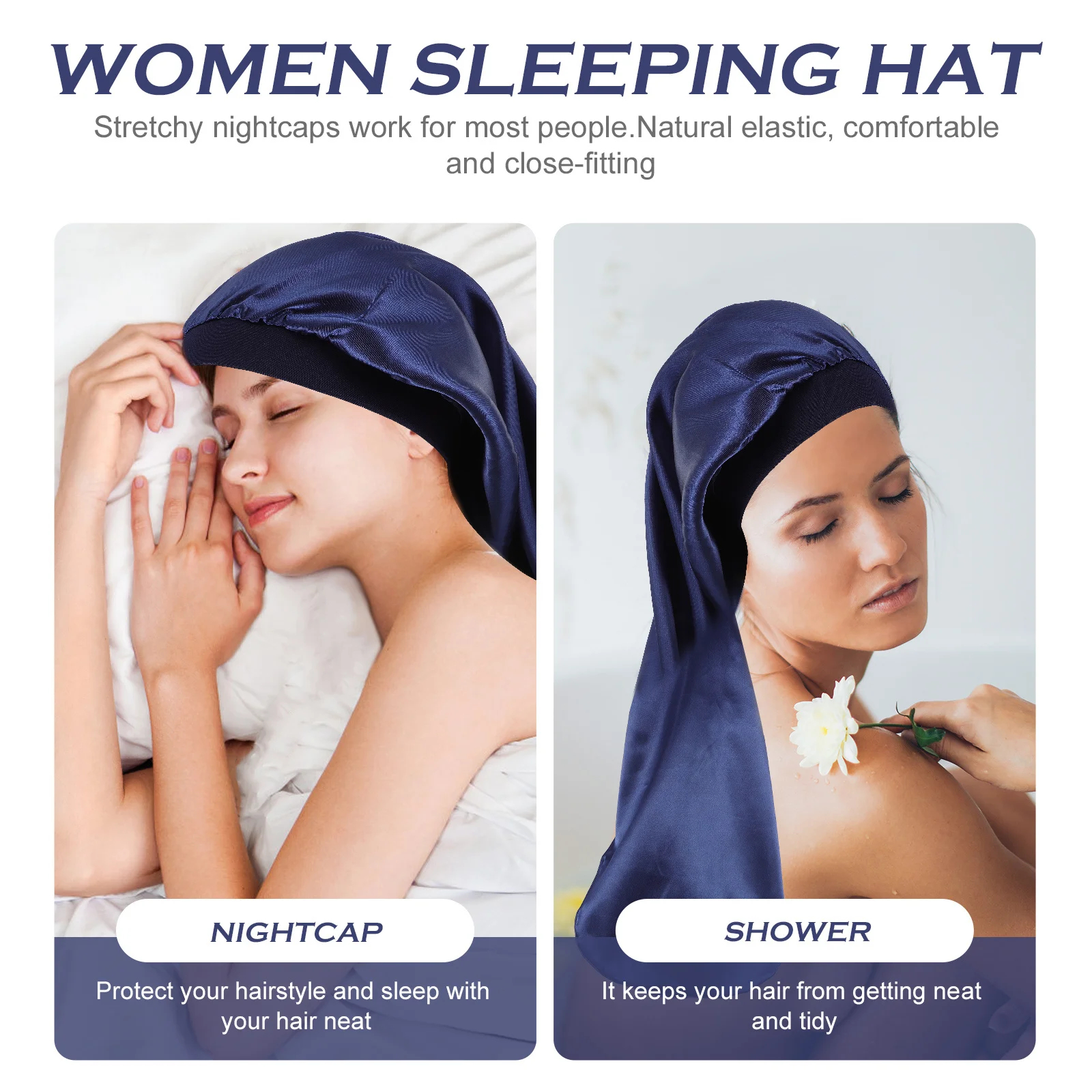 

Hat Polyester Elastic Elastic Bonnet For Women Hair Travel Home Sleeping Hat Home Bedroom Use Cap