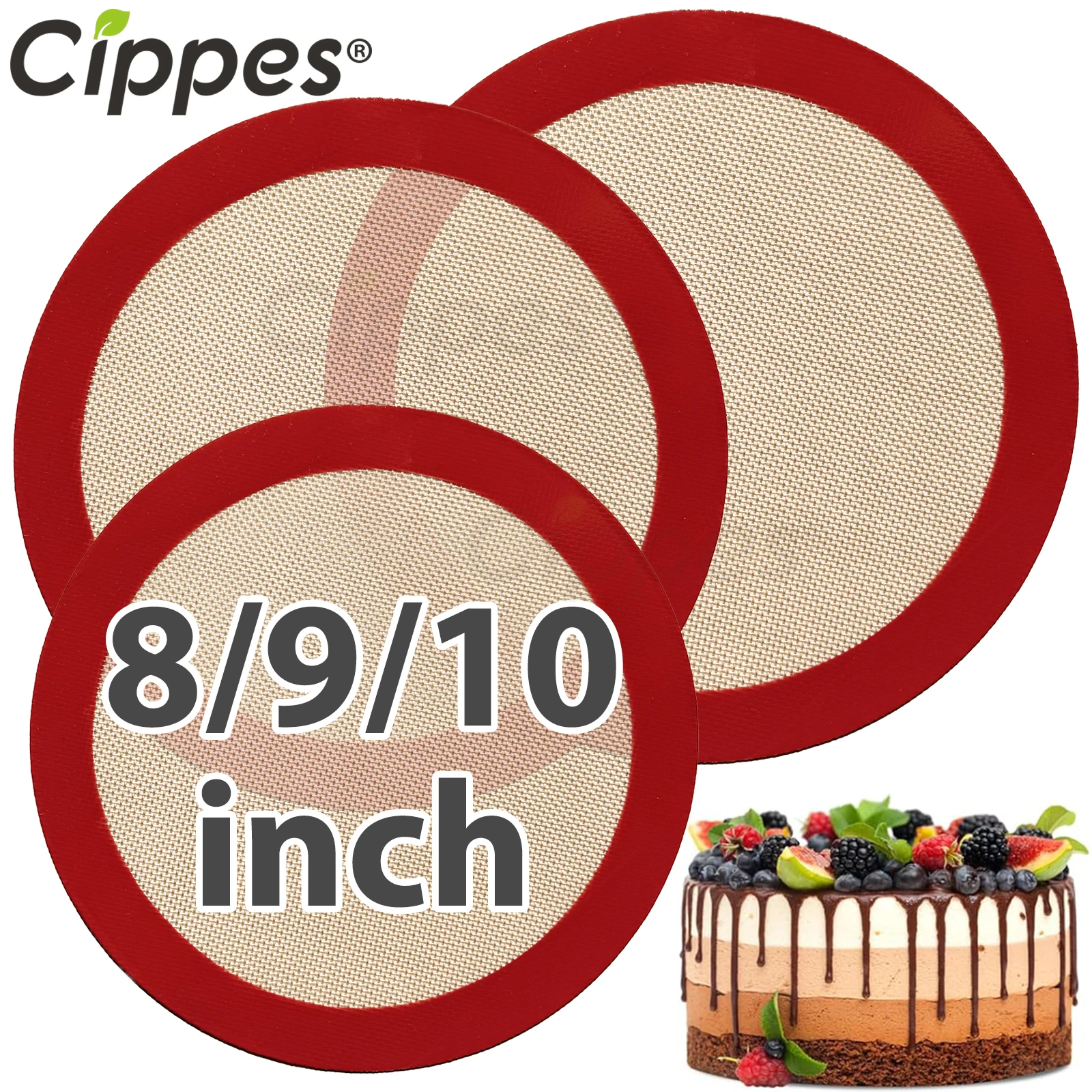 8/9/10inch Round Silicone Baking Mat, Non-Stick Reusable Sheet Liners for Air Fryer, Oven, Baking Pans, for Cake/Pizza/Pastry