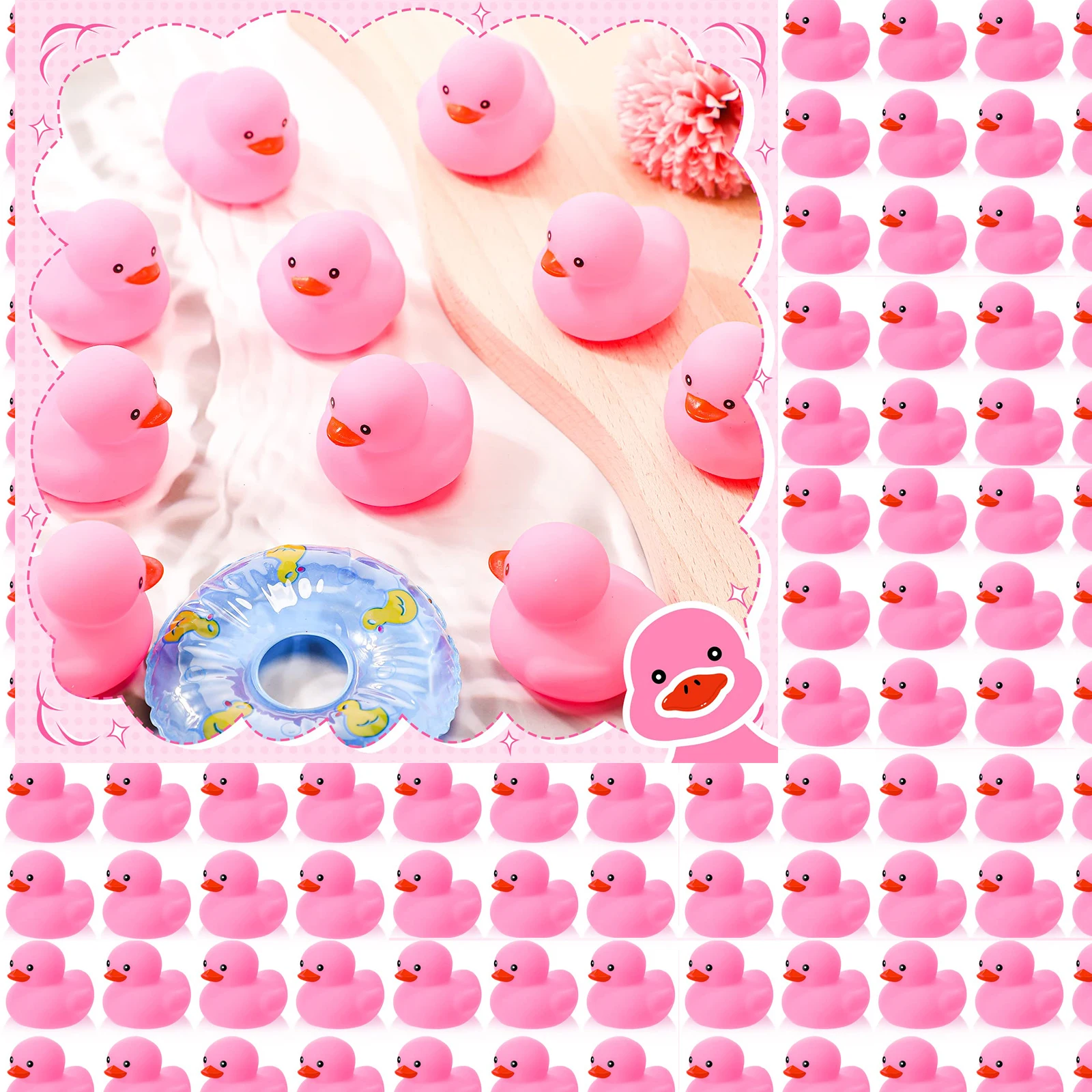 

10-200 pcs Pink Rubber Ducks, Toys Squeaky Rubber Duckies for Party Favors Class Prizes Car Decor